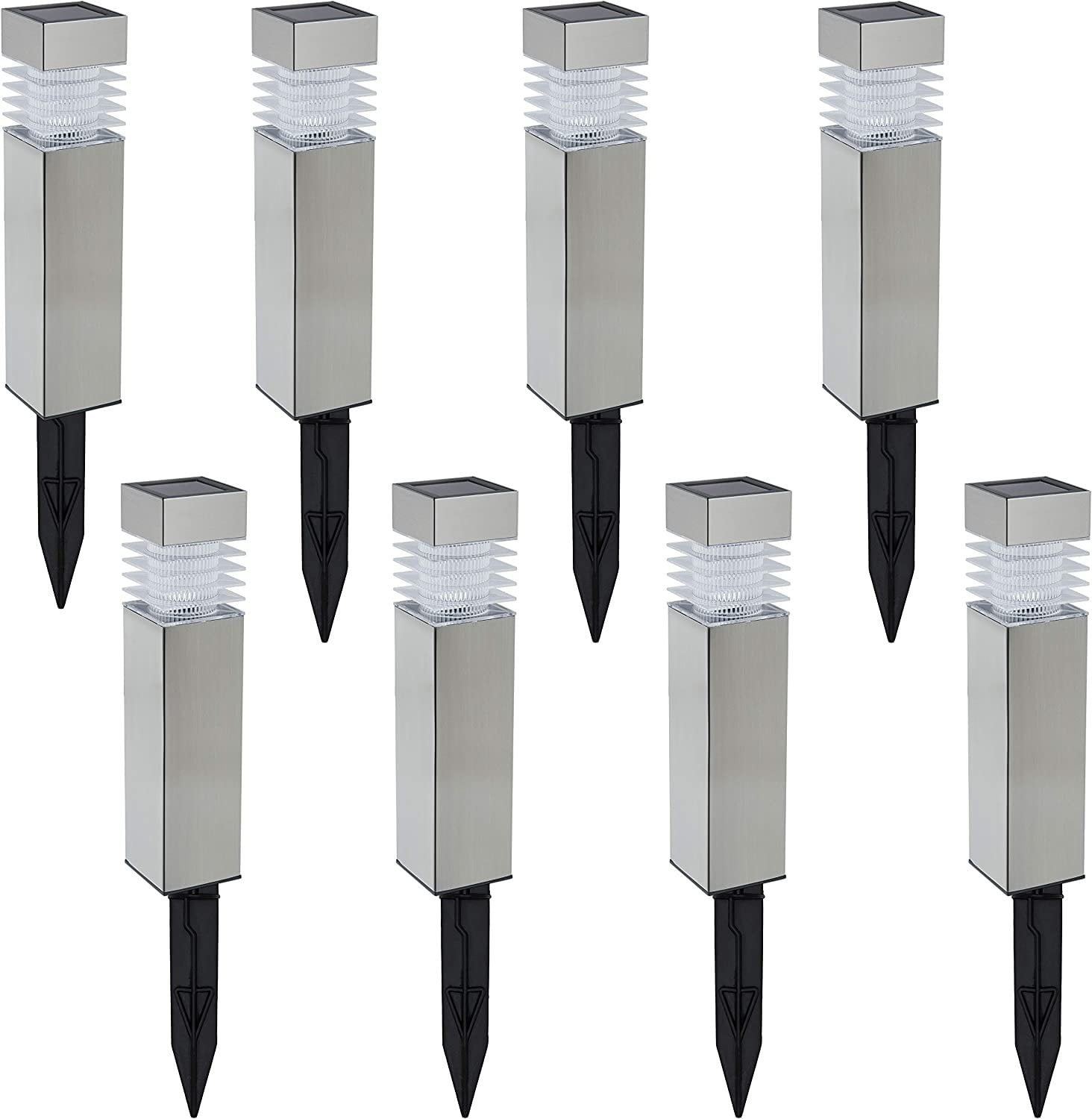 Stainless Steel LED Solar Pathway Lights, 8 Pack