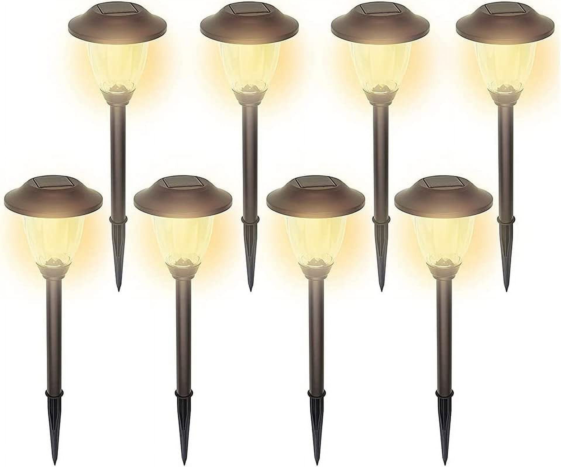 Amber Light Stainless Steel Solar LED Pathway Lights, 8 Pack
