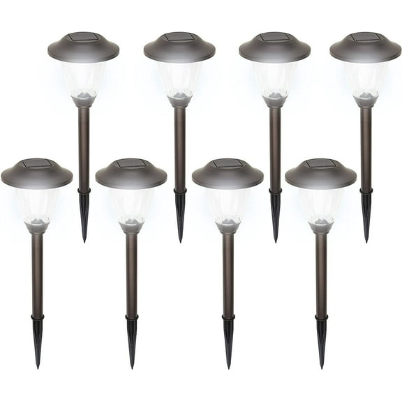 Morvat LED Stainless Steel Outdoor Pathway Solar Lights, White Light, 8 Pack