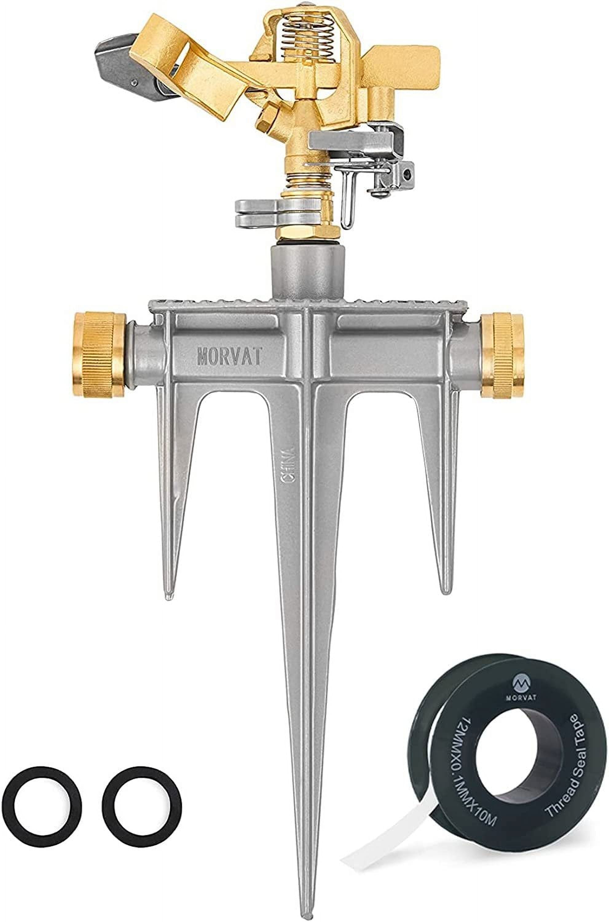 Morvat Lawn Water Hose Sprinkler, Brass Head & Solid Aluminum Stake, 360 Turn