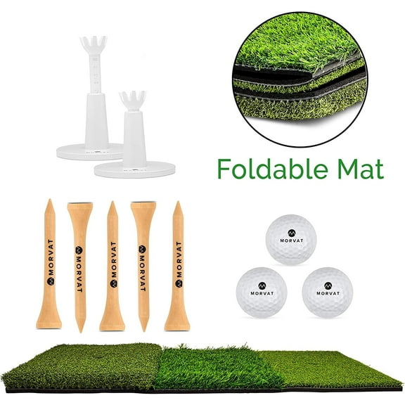 Morvat Portable Tri-Turf Putting and Hitting Mat Set, 25 x 16