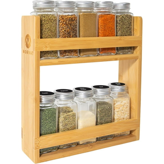 Morvat Premium Bamboo Wooden Spice Jar Organizer Rack