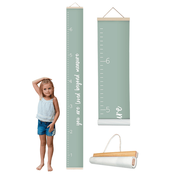 Morxy Canvas Growth Chart for Kids - Unisex Kids Room Wall Decor - Measuring Height Chart- Wall Tape with Height Chart for Kids (loved beyond measure sage)