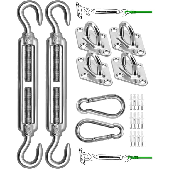 Morzejar Sun Shade Sail Hardware Kit, 304 Stainless Steel Sunshades Canopy Installation Kit for Garden Rectangle & Triangle Sails, Heavy Duty Fixing Accessories, Awning Attachment Set