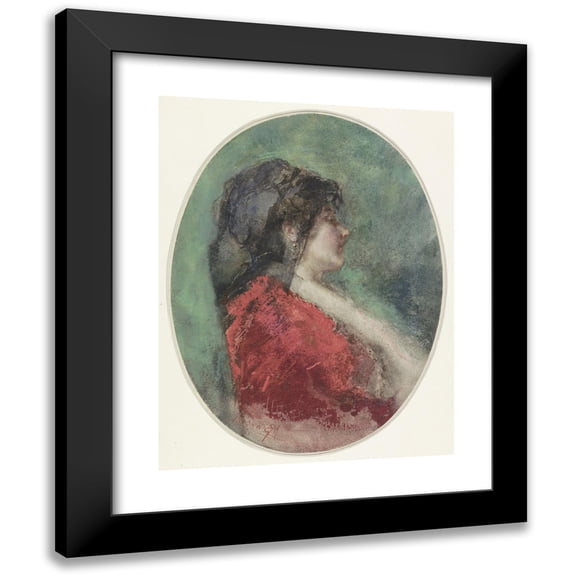 Mosè Bianchi 12x14 Black Modern Framed Museum Art Print Titled - Portrait of a Young Woman in Profile (1855 - 1904)