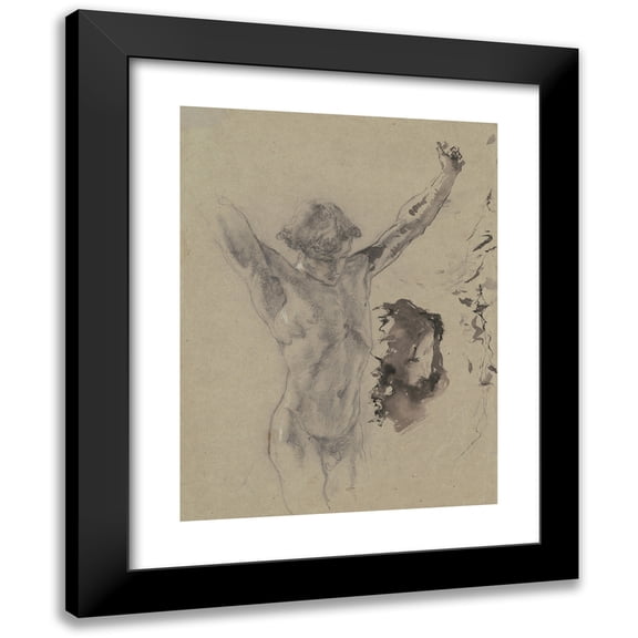 Mosè Bianchi 12x14 Black Modern Framed Museum Art Print Titled - Study of the Figure and Head of Christ in ‘Christ on the Cross and Mary Magdalene’ (C. 1879)