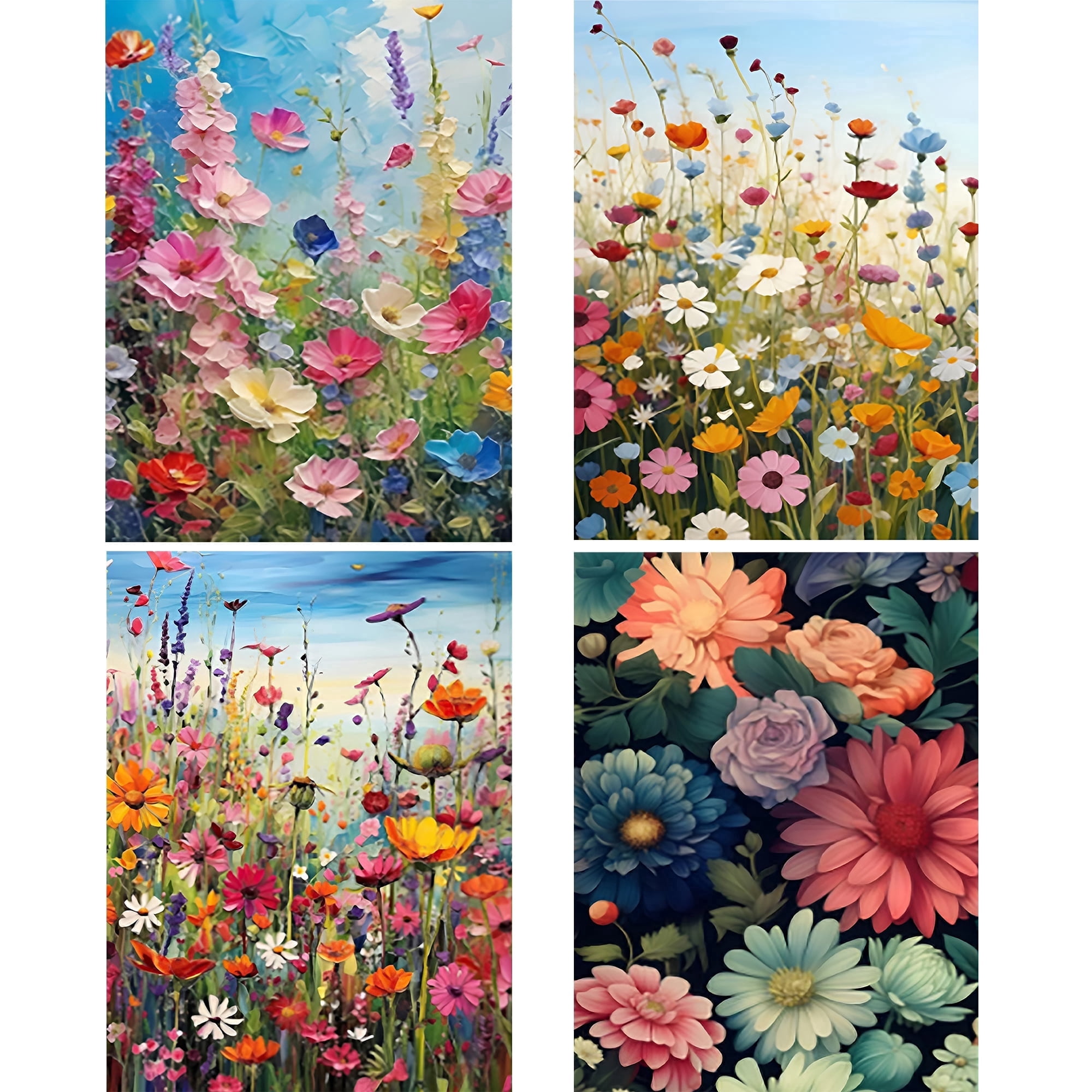 Mosaflare 4-Pack Diamond Art Painting Kits,Retro Flowers Art Craft Kits,Full Round Drill,Home Wall and Relaxing 12"×16"