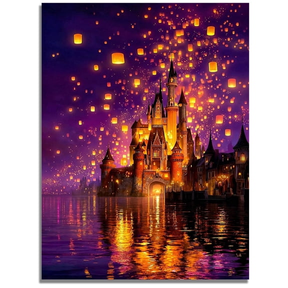 Mosaflare 5D Diamond Art Kit,Dreamy Lantern Castle Night,Relaxing DIY Painting for Adults,Stress Relief Craft,Home Decor Gift