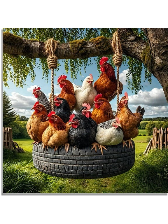 Animals Diamond Painting Kit,Chicken Coop Diamond Art,DIY Full Drill,Stress Relief Craft Art and Home Decor 14"×14"