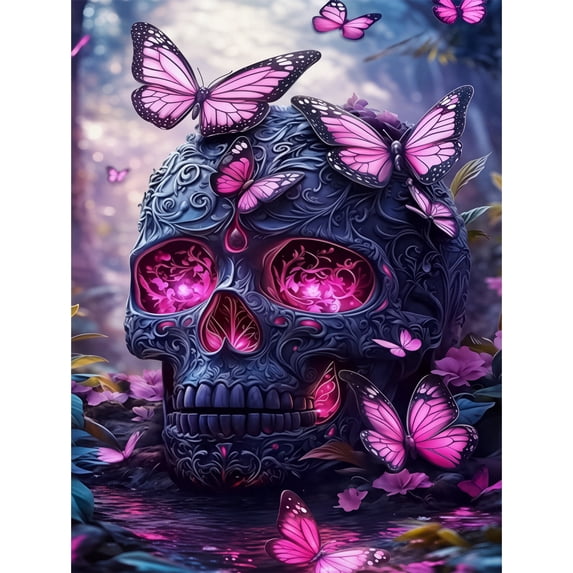 Mosaflare Butterfly Skull Diamond Painting Kit for Adults, Full Drill Diamond Art, Floral Skull DIY Craft for Home Decor 12×16 Inch