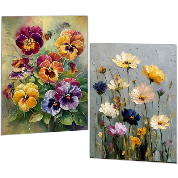 Mosaflare Diamond Art Painting Kits,2-Pack Flower Craft Kits,Full Round Drill,Home Wall and Relaxing 12"×16"