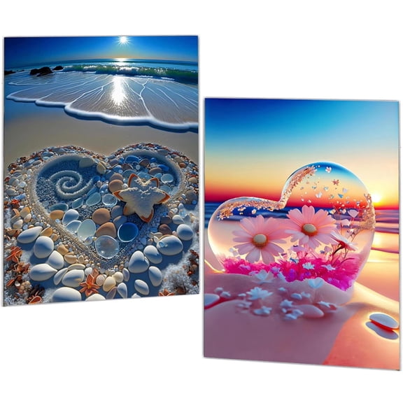 Mosaflare Diamond Art Painting Kits,2-Pack Love Beach Craft Kits,Full Round Drill,Home Wall and Relaxing 12"×16"