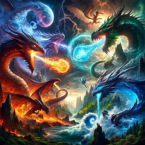 Mosaflare Elemental Dragon Diamond Painting Kit for Adults, Full Drill Diamond Art, DIY Craft for Home Decor 14×14 Inch