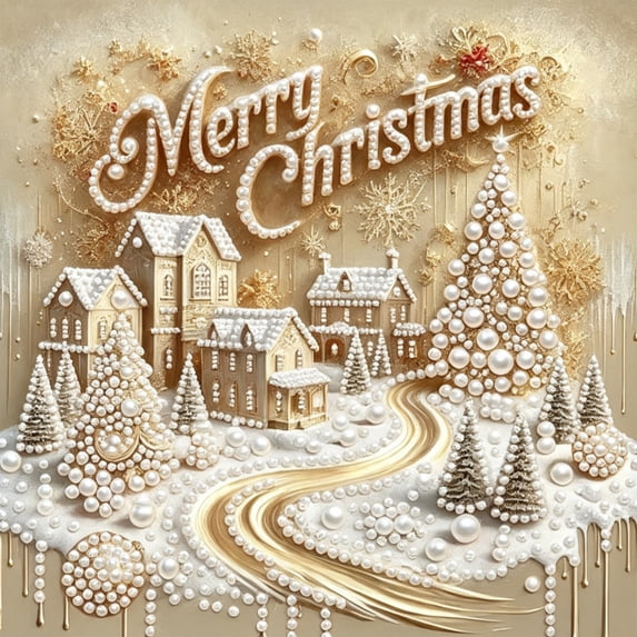Mosaflare Pearl Diamond Painting Kit for Adults-Christmas Town,DIY Diamond Art Craft for Home Decor, 12×12 inch HD Canvas