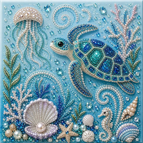 Mosaflare Sea Turtle Pearl Diamond Painting Kit for Adults, Relaxing Craft & Wall Decor, 12×12 inch
