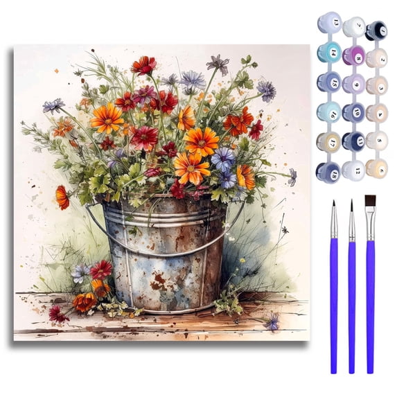 Mosaflare Vintage Flowers Paint by Numbers Kit for Adults and Beginners,DIY Craft Art 16"x16" Canvas