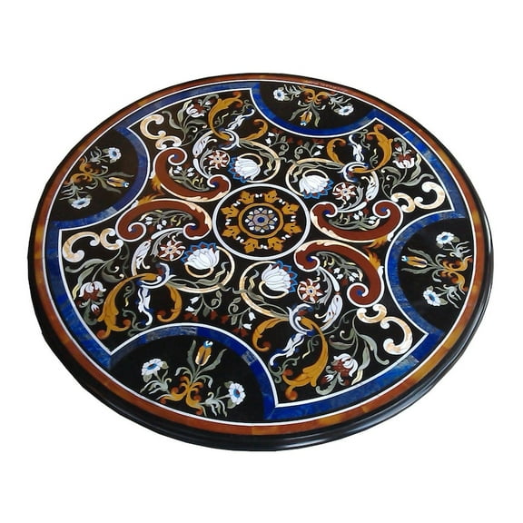Mosaic Art Black Marble Center Table  Handcrafted Pietra Dura Table Top for Stylish Hallways, Consoles, and Home Dcor