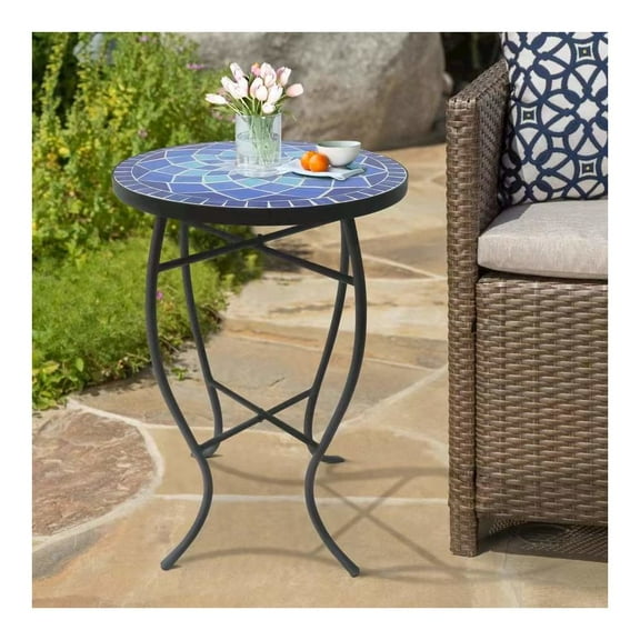 Jiallo Mosaic Blue Rose Accent Table