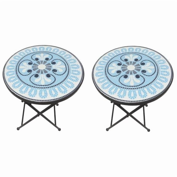 Mosaic Art Collection Pansies Blue Accent Table (Set of 2)