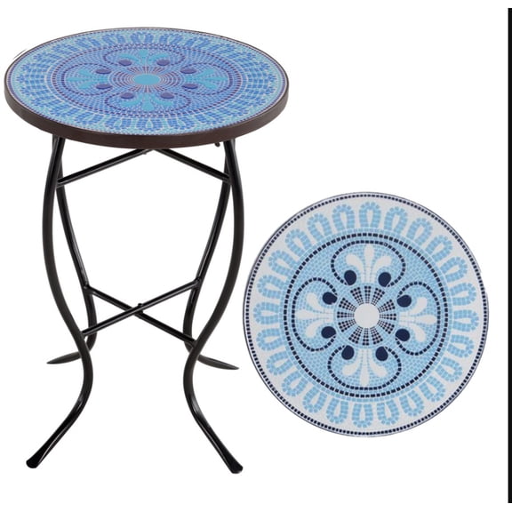 Mosaic Art Collection Pansies Blue Accent Table
