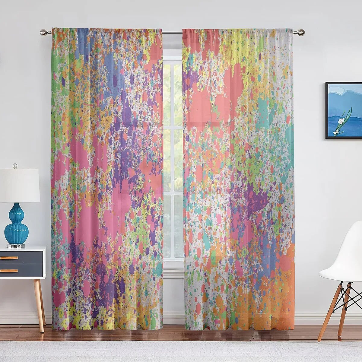 Mosaic Art Colored Sheer Curtains for Living Room Bedroom Kitchen Decor ...