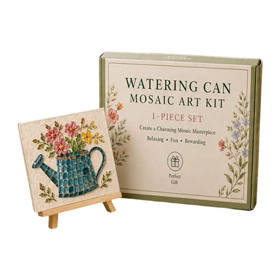 Mosaic Art DIY Kit- Plastic Glass Flower Watering Can Craft for Home Decor, Beginner-Friendly Step-by-Step Guide