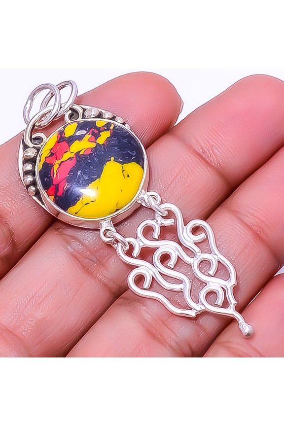 Mosaic Balloon Jasper 925 Sterling Silver Pendant 2.34" A370, Christmas Gift, Gemstone Silver Jewelry, Jasper Pendant, New Year Sale