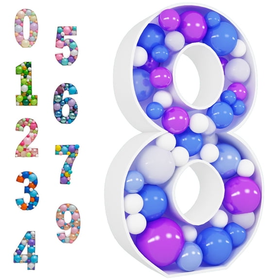 Mosaic Balloons Number Frame Marquee Light Up Numbers 8 Pre-Cut Large Foam Board Number Balloon Frame Sign Cut-out for Boy Girl Birthdays, Anniversary, Baby Shower Decoration