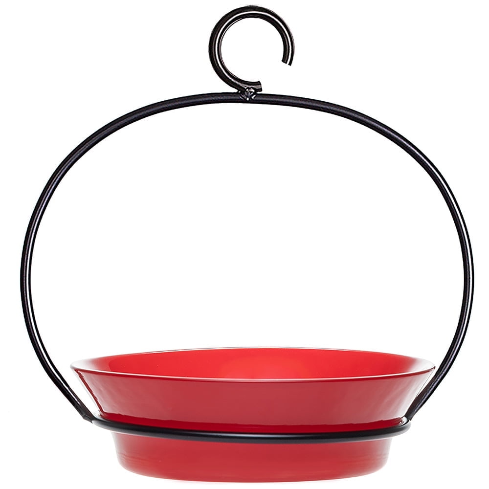 Mosaic Birds Recycled Glass & Metal Cuban Hanging Bird Bath Bowl - Bird Feeders for Outdoors - Lawn Décor - Ruby Red