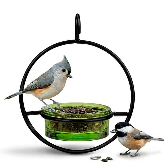 Mosaic Birds Recycled Glass & Metal Hanging Bird Feeder for Outdoors-Oriole Feeder for Garden- Bluebird Feeder - Green