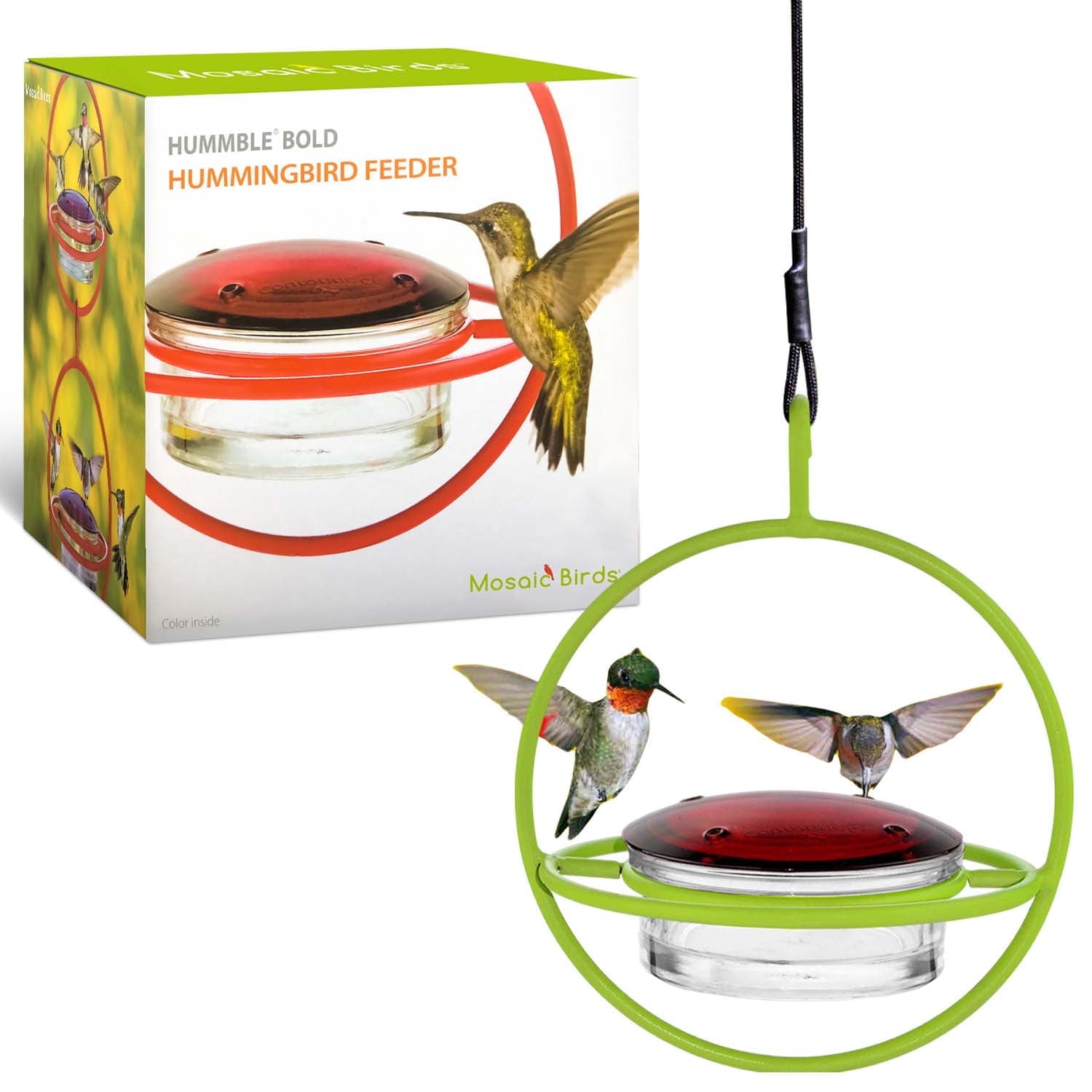 Mosaic Birds Recycled Glass and Metal Hummingbird Feeder for Outdoors - Hanging Bird Decor for Gardens - Lime Green
