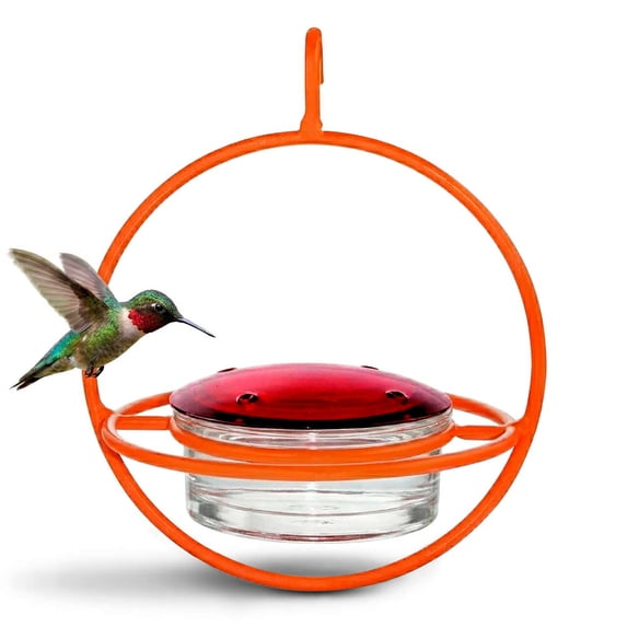 Mosaic Birds Recycled Glass and Metal Hummingbird Feeder for Outdoors - Hanging Bird Decor for Gardens - Orange