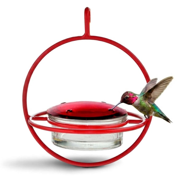 Mosaic Birds Recycled Glass and Metal Hummingbird Feeder for Outdoors - Hanging Bird Decor for Gardens - Red