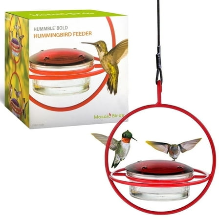 Mosaic Birds Recycled Glass and Metal Hummingbird Feeder for Outdoors - Hanging Bird Decor for Gardens - Red