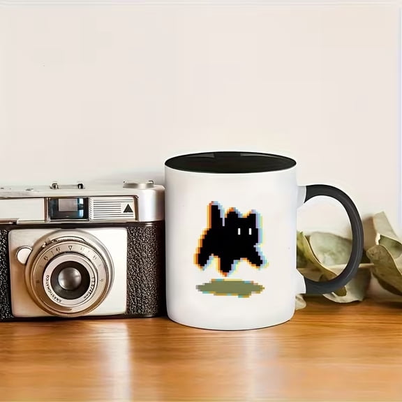 Mosaic Black Kitten Ceramic Coffee Mug - Adorable 11 oz Cat Lover's Cup for Coffee and Tea