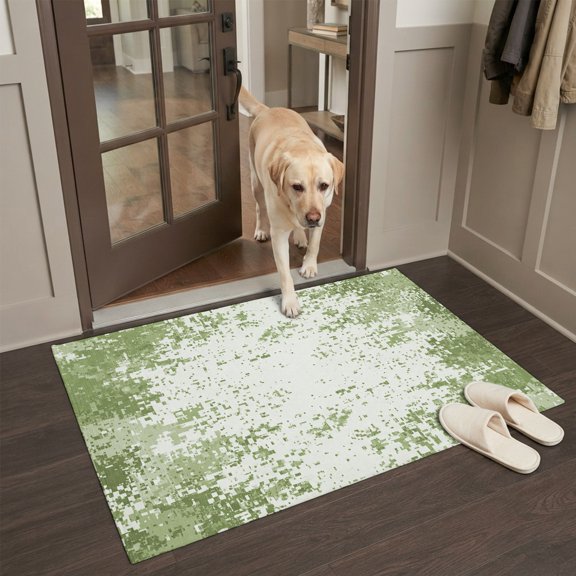 Mosaic Blocks Small Area Rugs 2x3 Modern Abstract Minimalist Sage Green Grid Plaid Entryway Rugs Washable Door Mat, Low-Profile Area Rugs Non Slip Floor Carpet for Living Room Bedroom Home Office