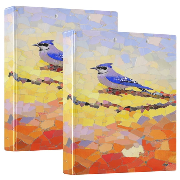 Mosaic Blue Jay 12.4x10.6in PVC Round Ring Binder, D-Ring 3-Hole, Metal Clip, 200 Sheets