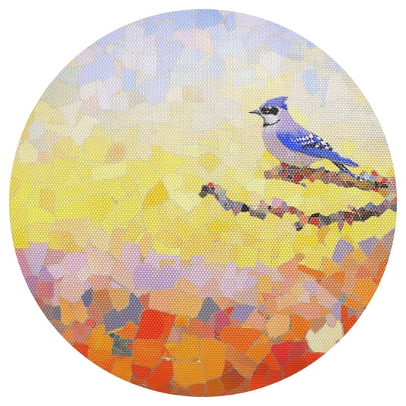 Mosaic Blue Jay 15.4in Diameter PVC Plate Mat, Heat-Resistant and Cuttable, Kitchen Decor