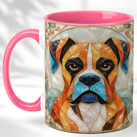 Mosaic Boxer Coffee Mug, Geometric Dog Mug, Ceramic 11 oz
