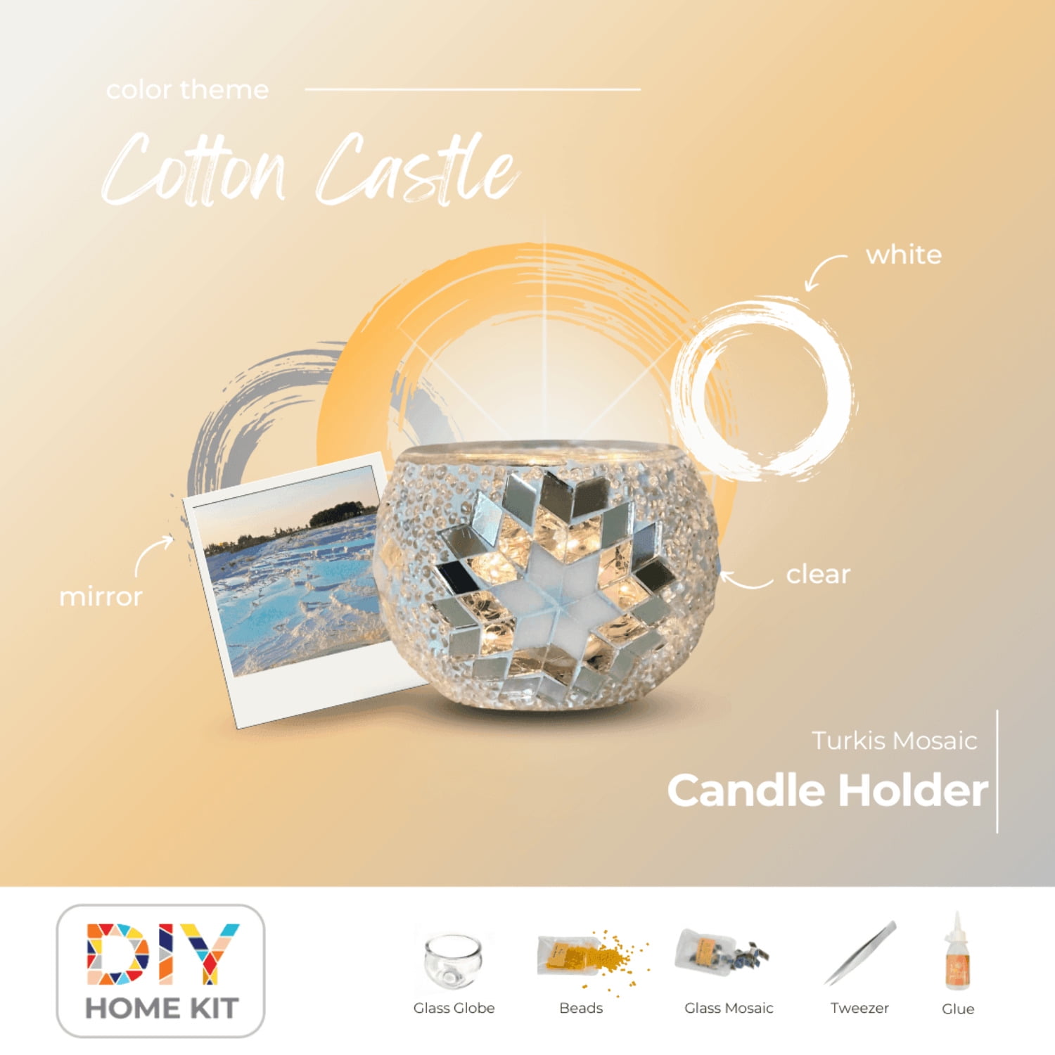 Mosaic Candle Holder DIY Home Kit "COTTON CASTLE"