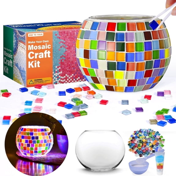 Mosaic Candle Holder for Kids, Diy Art and Crafts Kit for Adult, Tealight Candle Holder for Home Lighting Decor, Cool Birthday Gifts for Kids Ages 6-12