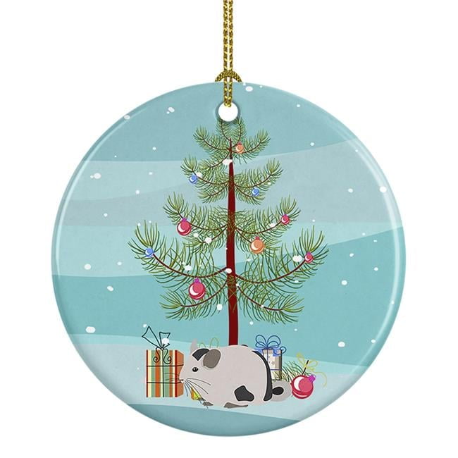 Mosaic Chinchilla Merry Christmas Ceramic Ornament 2.8 in x 2.8 in