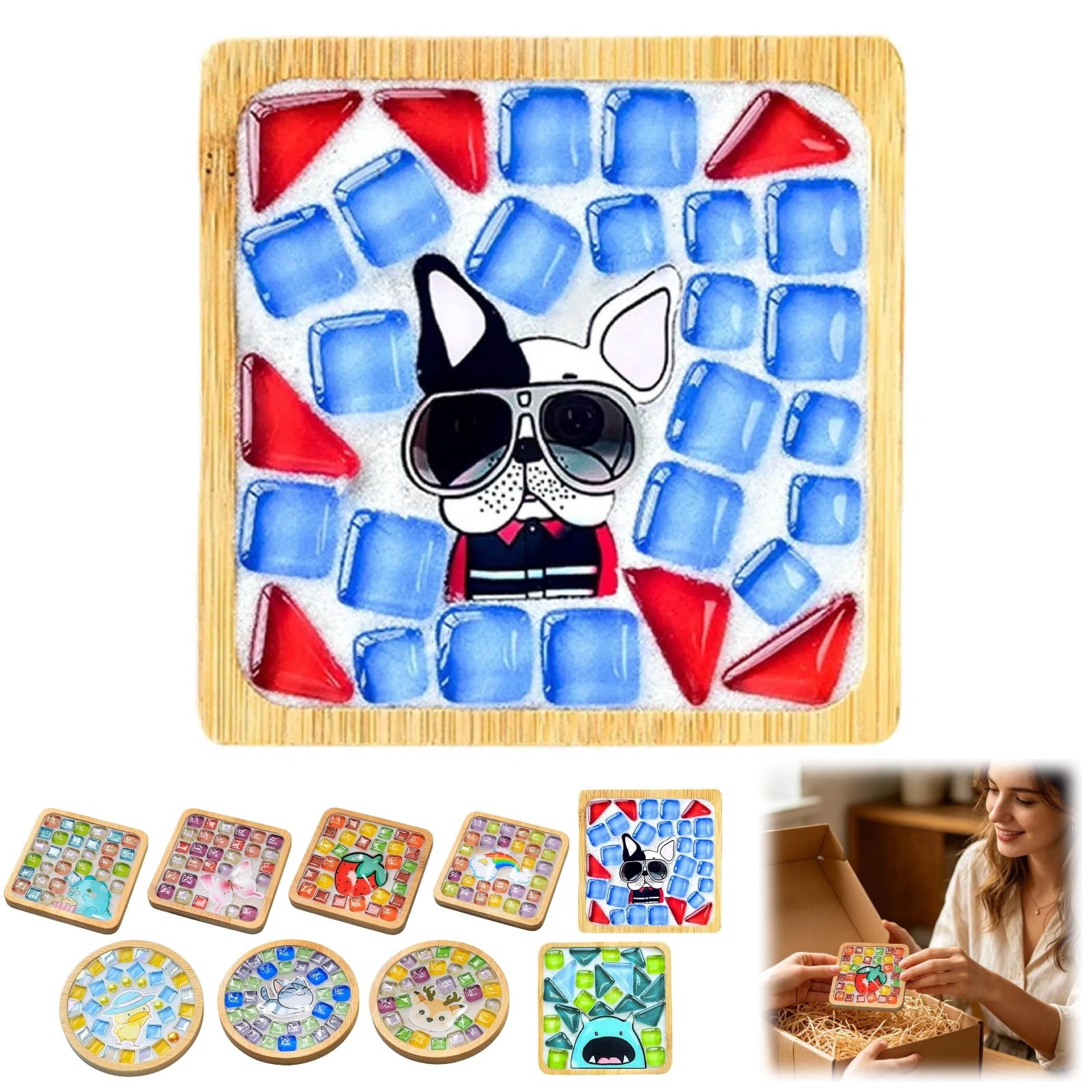 Mosaic Craft Kit Flower Mosaic Bamboo Coasters Kits for Adults