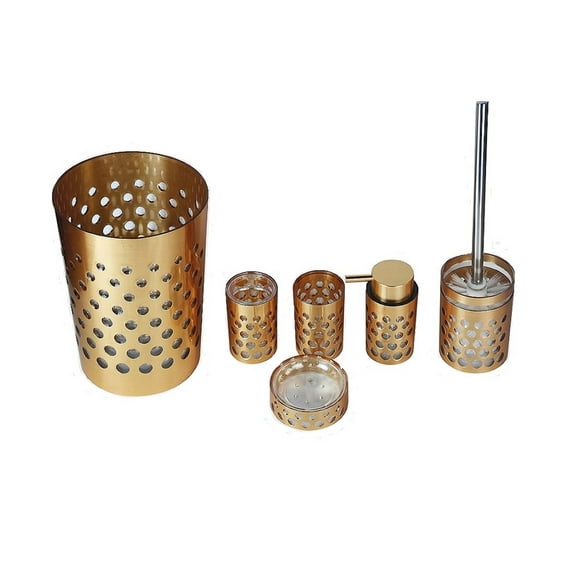 Mosaic Collection 6-Piece Complete Bathroom Accessory Set Gold
