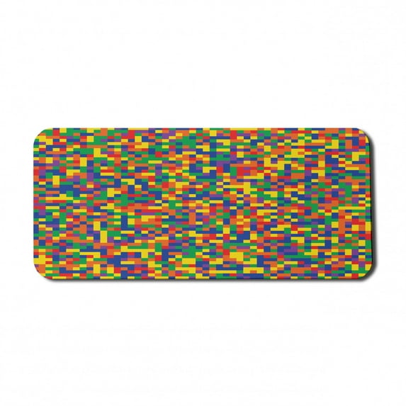 Mosaic Computer Mouse Pad, Pixel Art Vivid Motley Tiny Squares Contemporary Quirky Colorful Concept Pattern, Rectangle Non-Slip Rubber Mousepad X-Large, 35" x 15", Multicolor, by Ambesonne