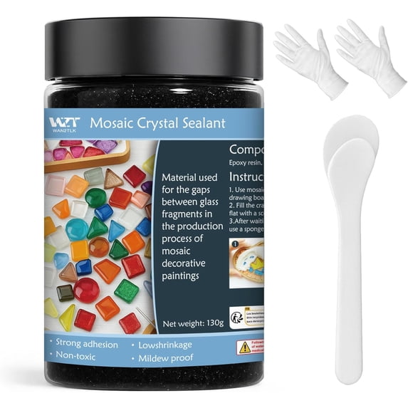 Mosaic Crystal Grout 130g, Mosaic Tile Accessories, No Water Needed, Fast-Drying, Essential for Handmade Grouting, Mosaic Crystal Sealant for All Tiles & Surfaces (Black)