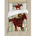 thumbnail image 1 of Mosaic Duvet Cover Set, Running Stable Racehorse and Jockey Silhouettes on Pieced Background, Decorative 2 Piece Bedding Set with 1 Pillow Shams, Twin Size, Purple Pale Brown Teal, by Ambesonne, 1 of 3