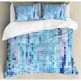 thumbnail image 1 of Mosaic Duvet Cover Set, Summer Abstract Little Squares Pixel Like Symmetric Pattern, Decorative 3 Piece Bedding Set with 2 Pillow Shams, Calking Size, Deep Sky Blue Multicolor, by Ambesonne, 1 of 3