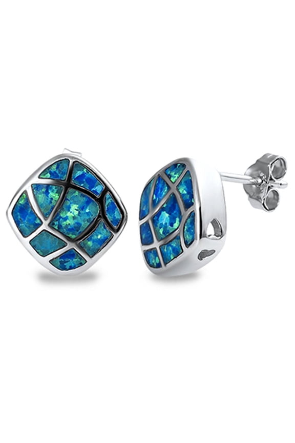 Mosaic Earrings Blue Simulated Opal .925 Sterling Silver Jewelry Female Unisex