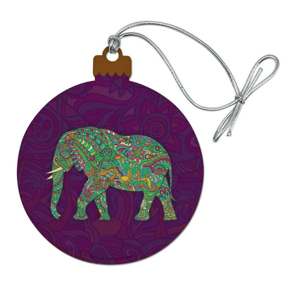 Mosaic Elephant Wood Christmas Tree Holiday Ornament
